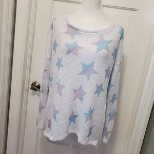 Vintage Havana Lightweight Hi-lo Sweater Stars Theme Size Medium
